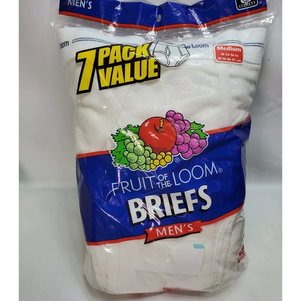 Fruit of the Loom Briefs Mens M White 7-Pack Cotton Classic Full Cut 2005 NEW